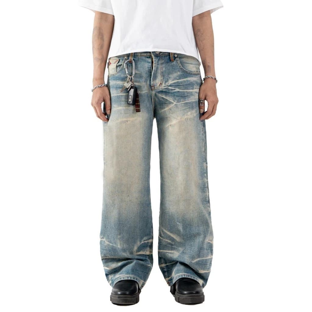 H1 Baggy Jeans Cream Blue Non-Stretch